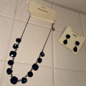 Monet Sapphire Blue and Silver Necklace Set